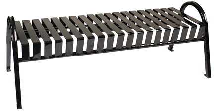 Backless Slatted Metal Bench with Curved Arms BYO Playground